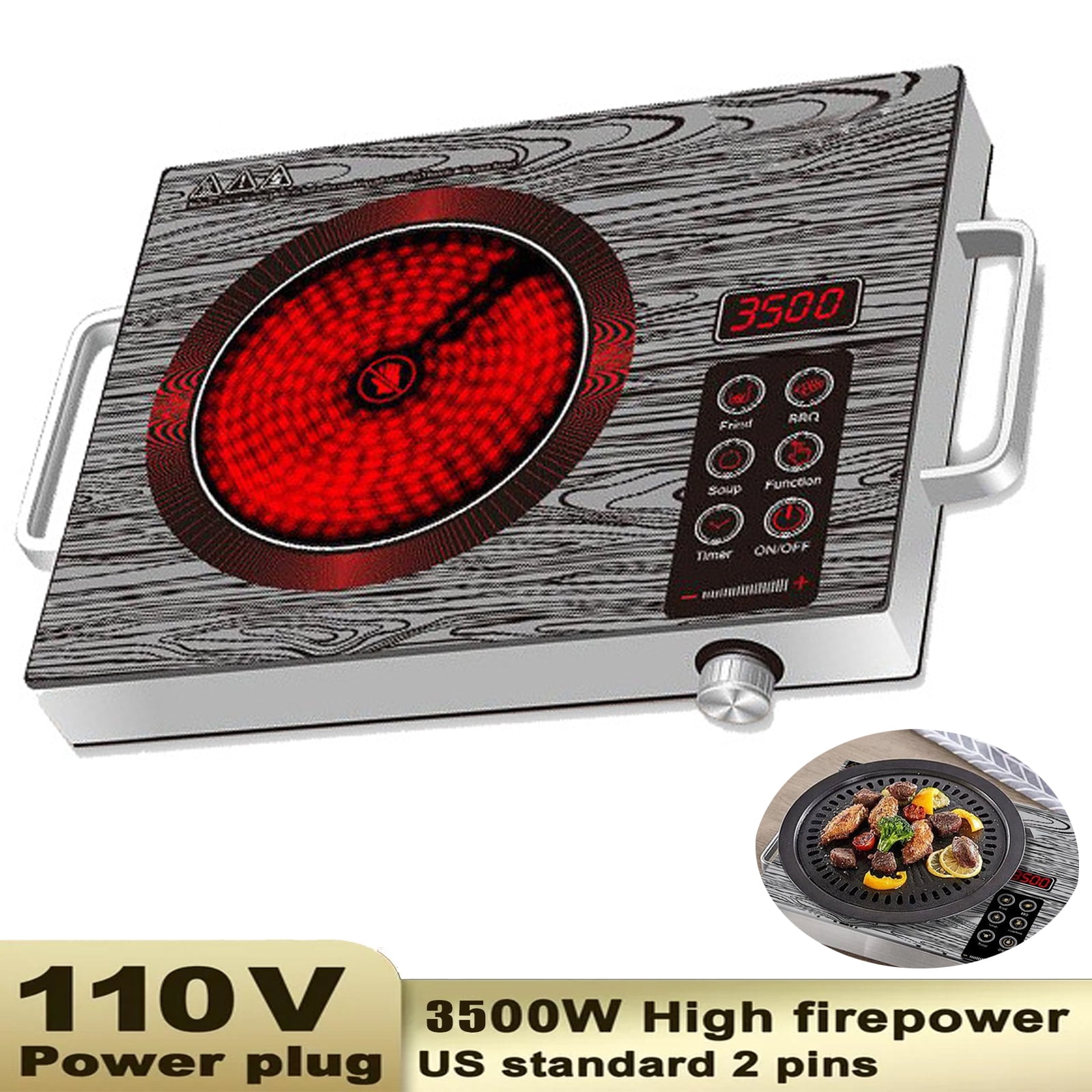 3500W Portable Induction Cooktop Infrared Burner ,Electric Pottery Stove All-Crystal Surface Plate Easy to Clean,Touch Control Panel 3 H Timer for All Cookwares Fry,Stew,Steam,Hot Pot,Soup,Stir fry