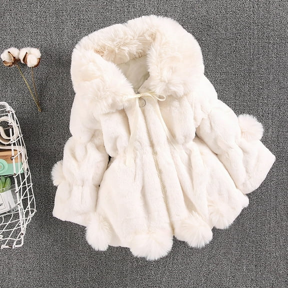 Girls' Skiing Jackets breaise Baby Girls Faux Fur Cloak Coat Cute Winter Furry Cape Jacket Fluffy Plush Fleece Outwear with Hooded White 1-2 Years