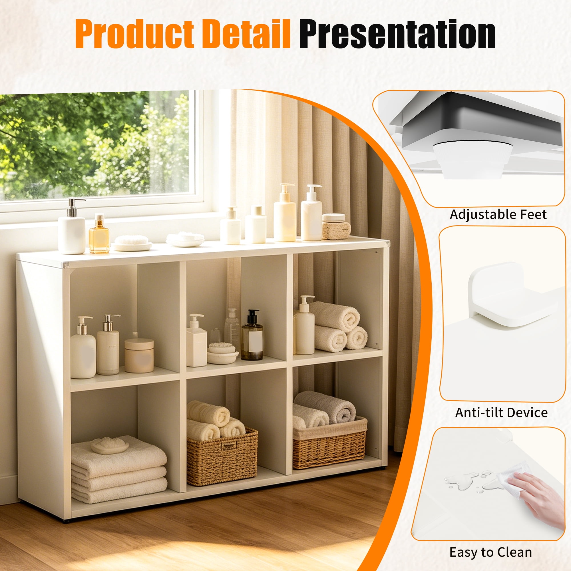 6-Cube Metal Bookshelf, White Open Display Storage Organizer, Tool-Free Assembly Shelf for Living Room Bedroom Home Office