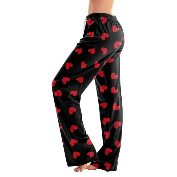 Women's Soft Fleece Pajama Pants with Cute Heart Print Cozy Lounge Wear for Sleep & Relaxation, Drawstring Waist