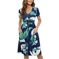 thumbnail image 2 of Wycnly Dresses for Women 2024 Button Down Elastic Waist Beach Pocket Knee-Length A-line Dresses Short Sleeve V-Neck Striped Print Summer Midi Sun Dress Green L, 2 of 7