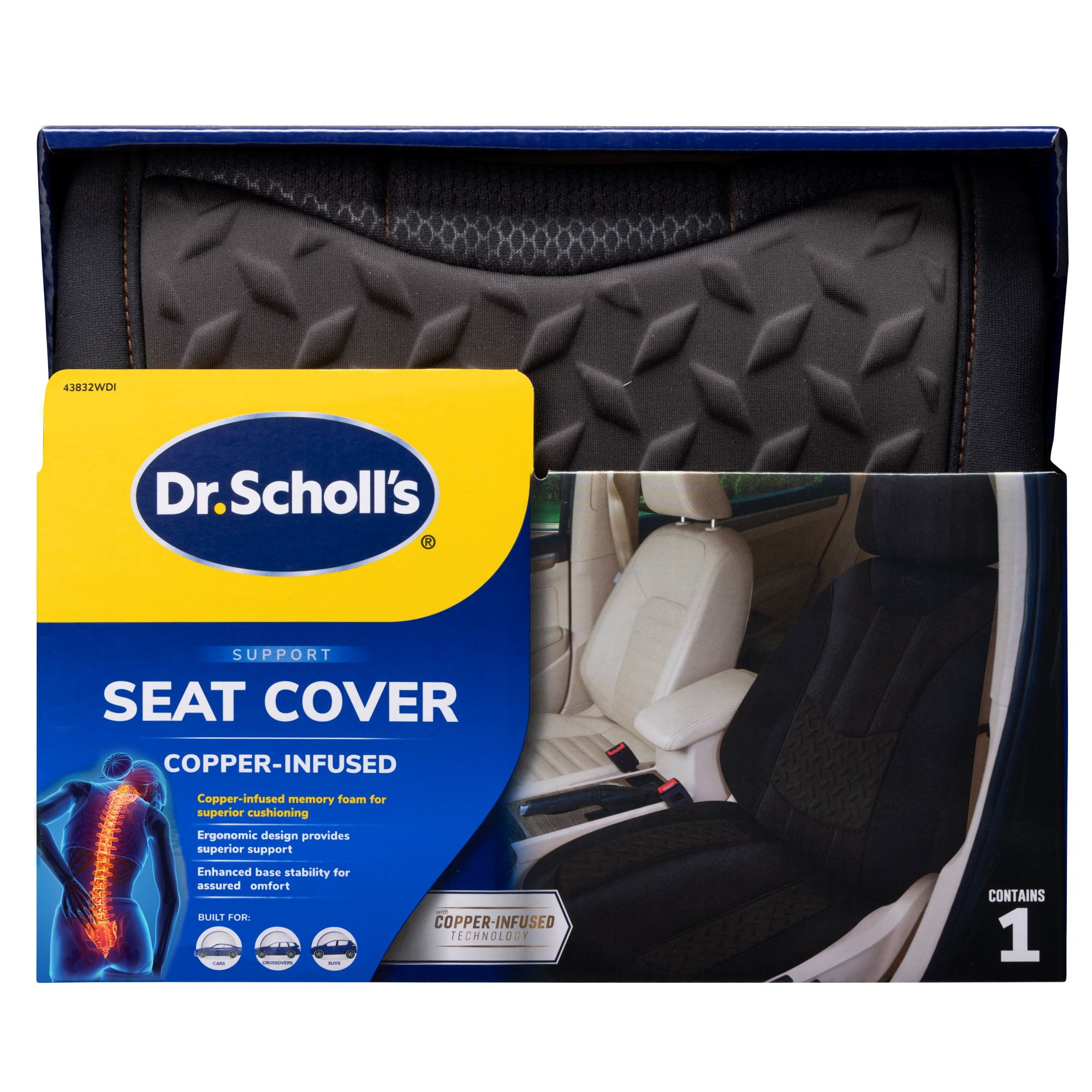 (2 pack) Dr. Scholl's 1-Piece Copper-Infused Seat Cover for Cars, Trucks & SUVs