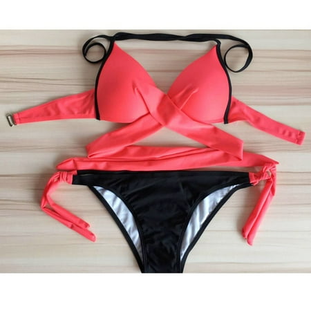 IDALL Bikini Sets Bathing Suit Push-up Padded Bra Swimsuit Bathing Women Bikini Set Swimwear Plus Size Swimsuit Womens Swimwear Watermelon Red L