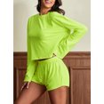thumbnail image 5 of Biezeib Women's 2 Piece Pajama Set, Round Neck Long Sleeve Loose Fitting Tops + Elastic Waist Shorts Solid Color Summer Lounge Outfits, 5 of 6