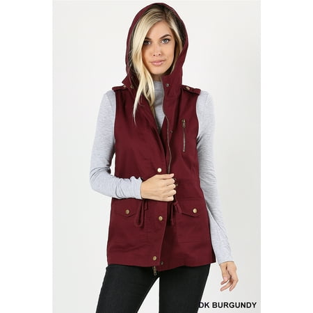 Cotton Sleeveless Vest - JED FASHION Women's Cotton Drawstring Sleeveless Hoodie Vest