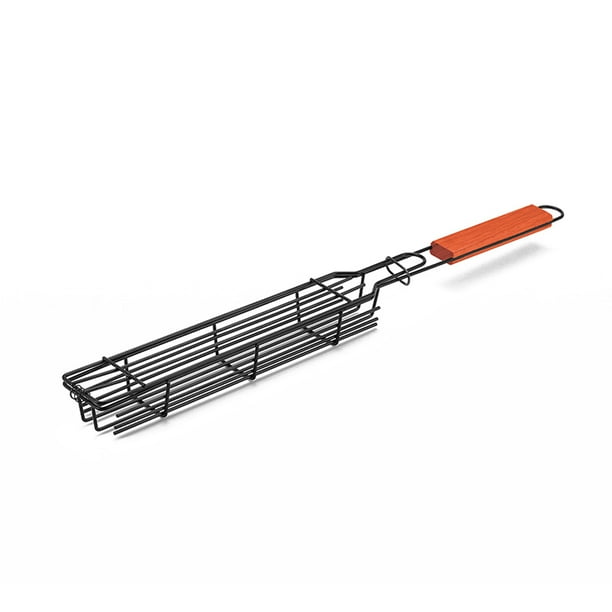 Red para hornear Cesta para asar a la parrilla para acampar, parrilla de carbón, herramienta para parrilla al aire libre, Picnic, mango de madera portátil, accesorios para asar carne Irfora Red para hornear