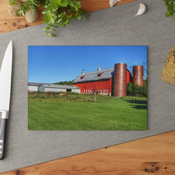 U R There Photography Baldwin Red II Rustic Farmhouse Tempered-Glass Cutting Board 8"x 11"