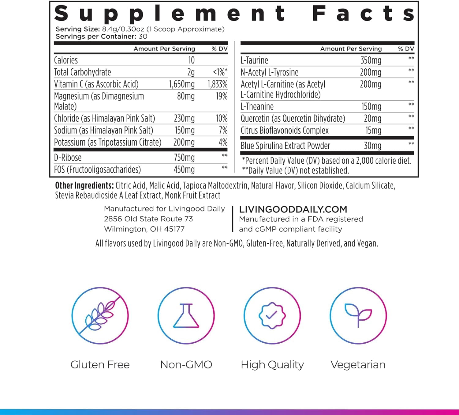 Livingood Daily Electrolytes Powder Berry Frost, 30 Servings - 4in1 Hydration Powder Sugar Free Electrolyte Drink Mix