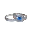 thumbnail image 2 of His & Hers Halo Sapphire Blue & Clear Cz Wedding Ring Set Stainless Steel, 2 of 5