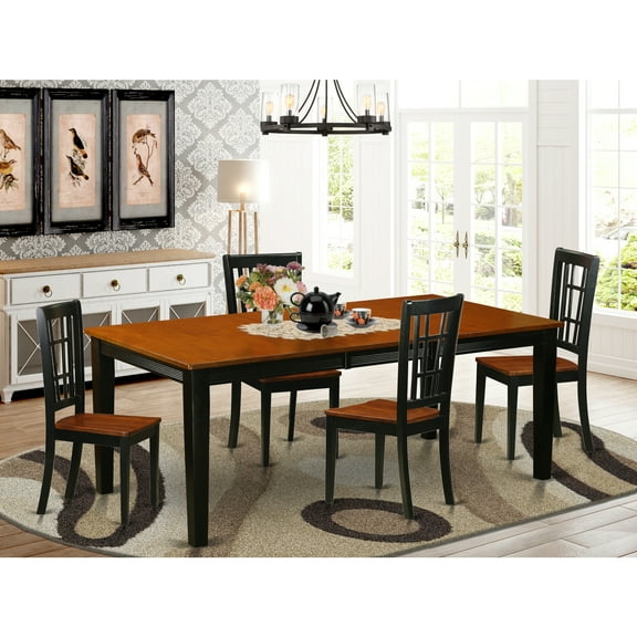 East West Furniture  5 Piece Kitchen Table Set for 4 Includes a Rectangle Table and 4 Dining Chairs, Black & Cherry(Seats Option) Black Wood Seat