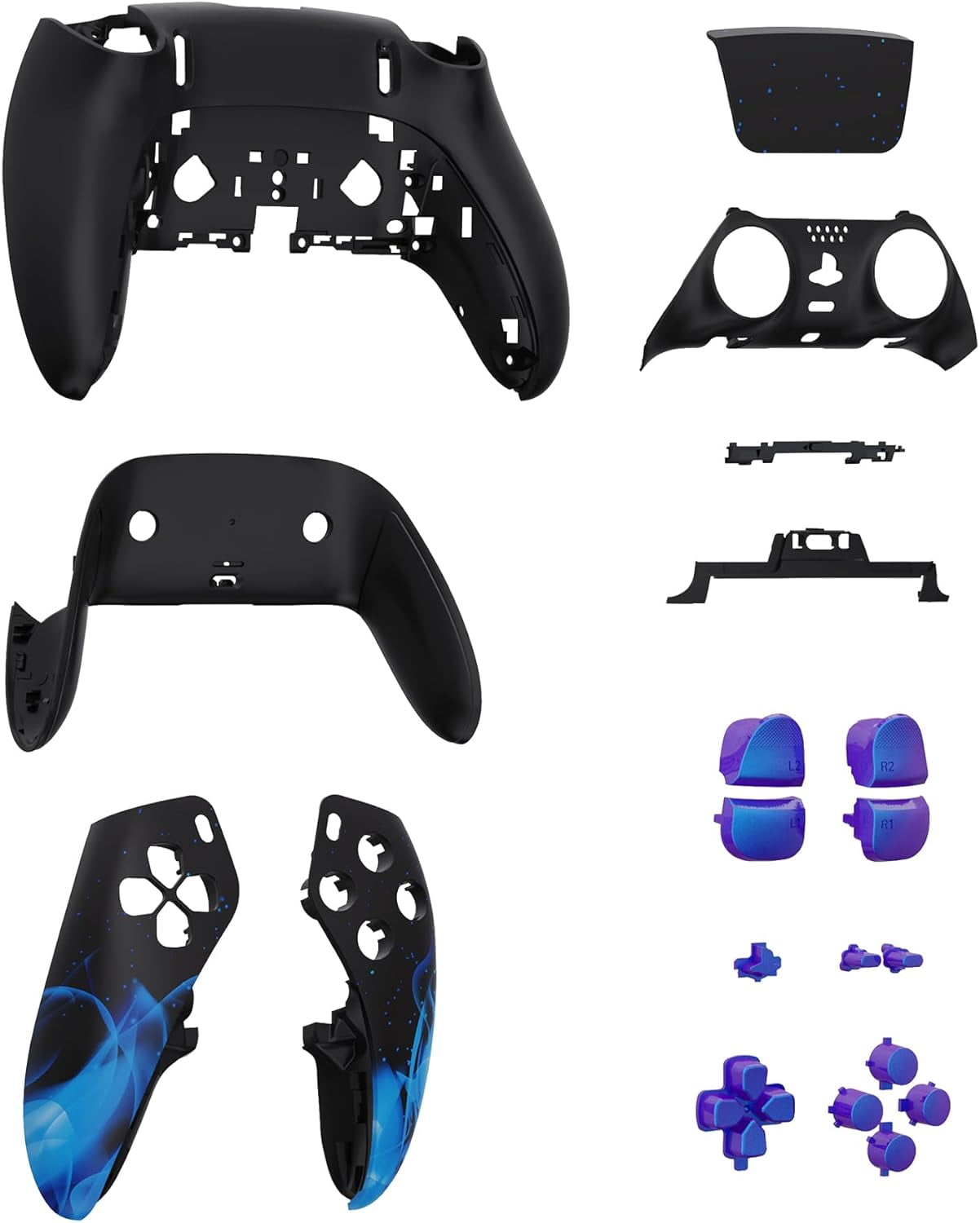 eXtremeRate Full Set Housing Shell with Buttons Touchpad Cover Compatible with ps5 Edge Controller, Blue Flame Replacement Decorative Trim Shell Front Back Plates Compatible with ps5 Edge Controller