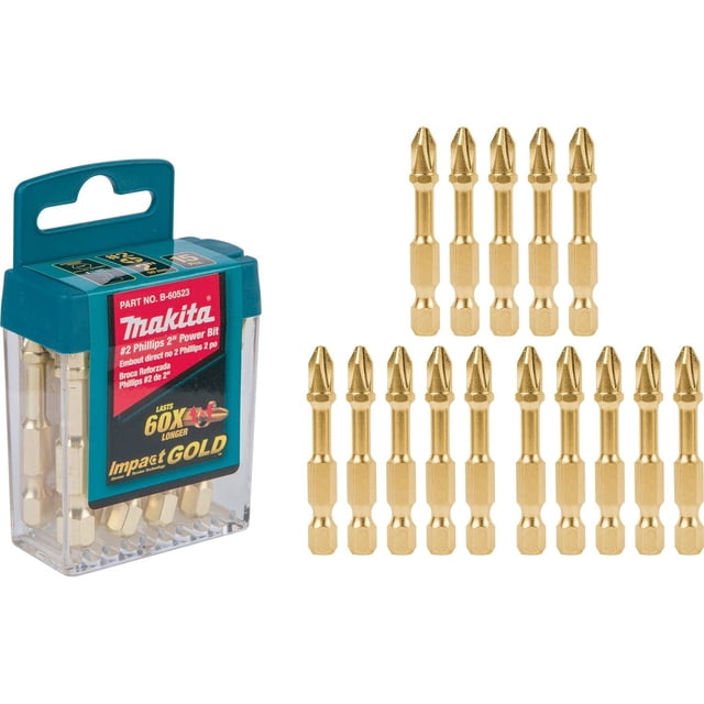 Power Bit Makita B-60523 Impact Gold #2 Phillips, 5 cm, 15 unidades