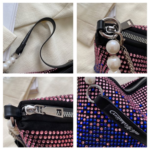 Bolsa de hombro con diamantes de imitación a la moda de mano de piel sintética con diamantes degradados JShteea Para Estrenar