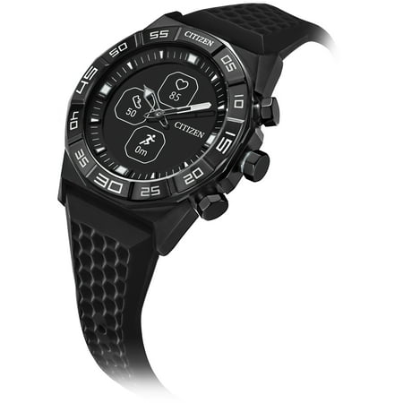 Citizen - CZ Smart 44mm Black IP Stainless Steel Case Hybrid Heart Rate Smartwatch with Silicone Strap - Black