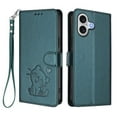 thumbnail image 2 of Wallet Leather Case For iPhone 17 6.3",with Card Holder,wristband, Shockproof Kickstand Embossed Love Cat Phone Case,Dark Green,For iPhone 17, 2 of 8