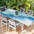 thumbnail image 2 of Turquoise Blue Marble Table Cloths for 8 Foot Rectangle Tables, Abstract Art Modern Fluid Marble Patio Waterproof Elastic Fitted Tablecloths, Washable Rectangular Table Cover for Camping, 2 of 8