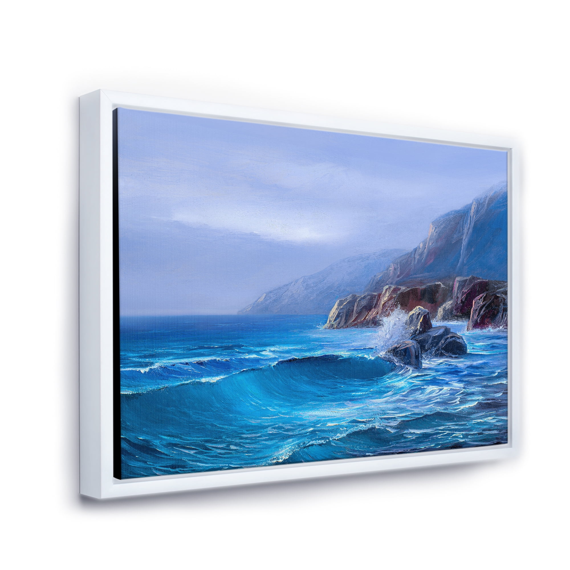 Designart 'Sunrise Glow On Sea Wave Paints On A Canvas' Nautical & Coastal Framed Canvas Wall Art Print