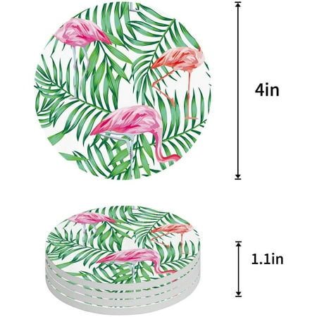 

ZHANZZK Tropical Palm Leaves Flamingo Set of 6 Round Coaster for Drinks Absorbent Ceramic Stone Coasters Cup Mat with Cork Base for Home Kitchen Room Coffee Table Bar Decor