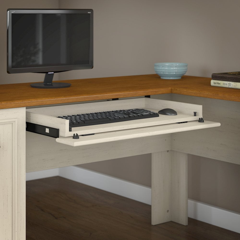 Fairview L Desk 5 Pc Office Set with Storage in Antique White - Engineered Wood