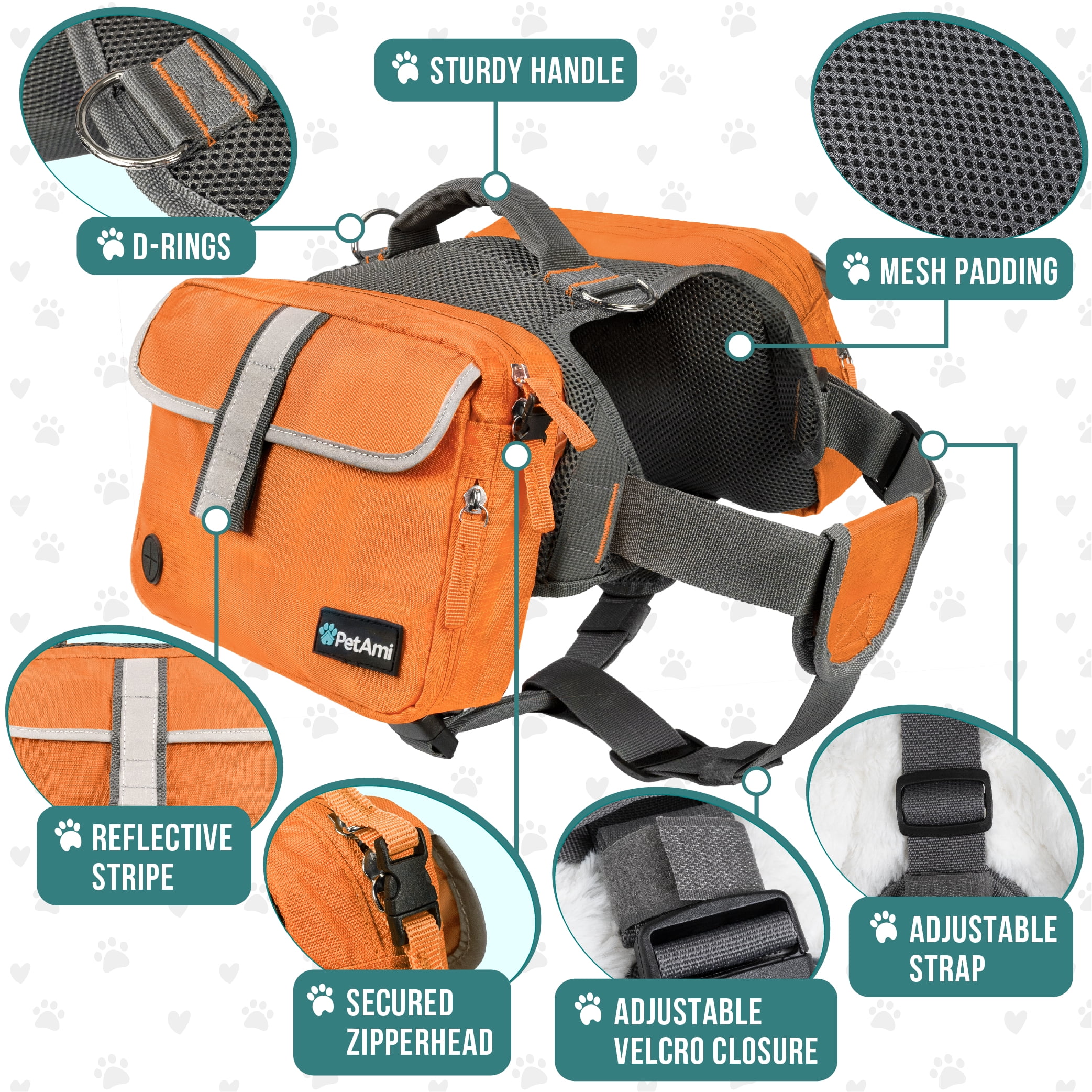 Backpack For Dog Dog Backpack PetAmi Saddle Bag For Medium Large Dogs Saddlebag Dogs Wear Harness Hiking Reflective Safety Side Pockets Vest Pack Camping Travel Orange La Dog Bookbag Dog Backpack Harness