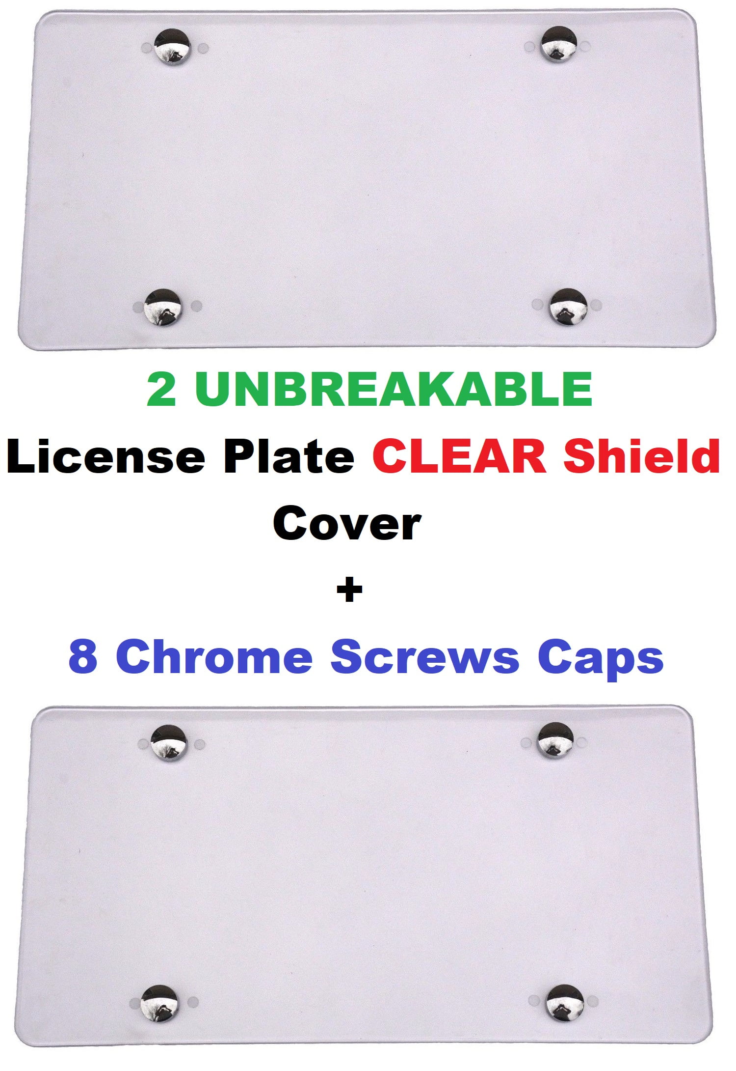 8 Screw Caps for Cars New 2 Clear License Plate Shield Covers 