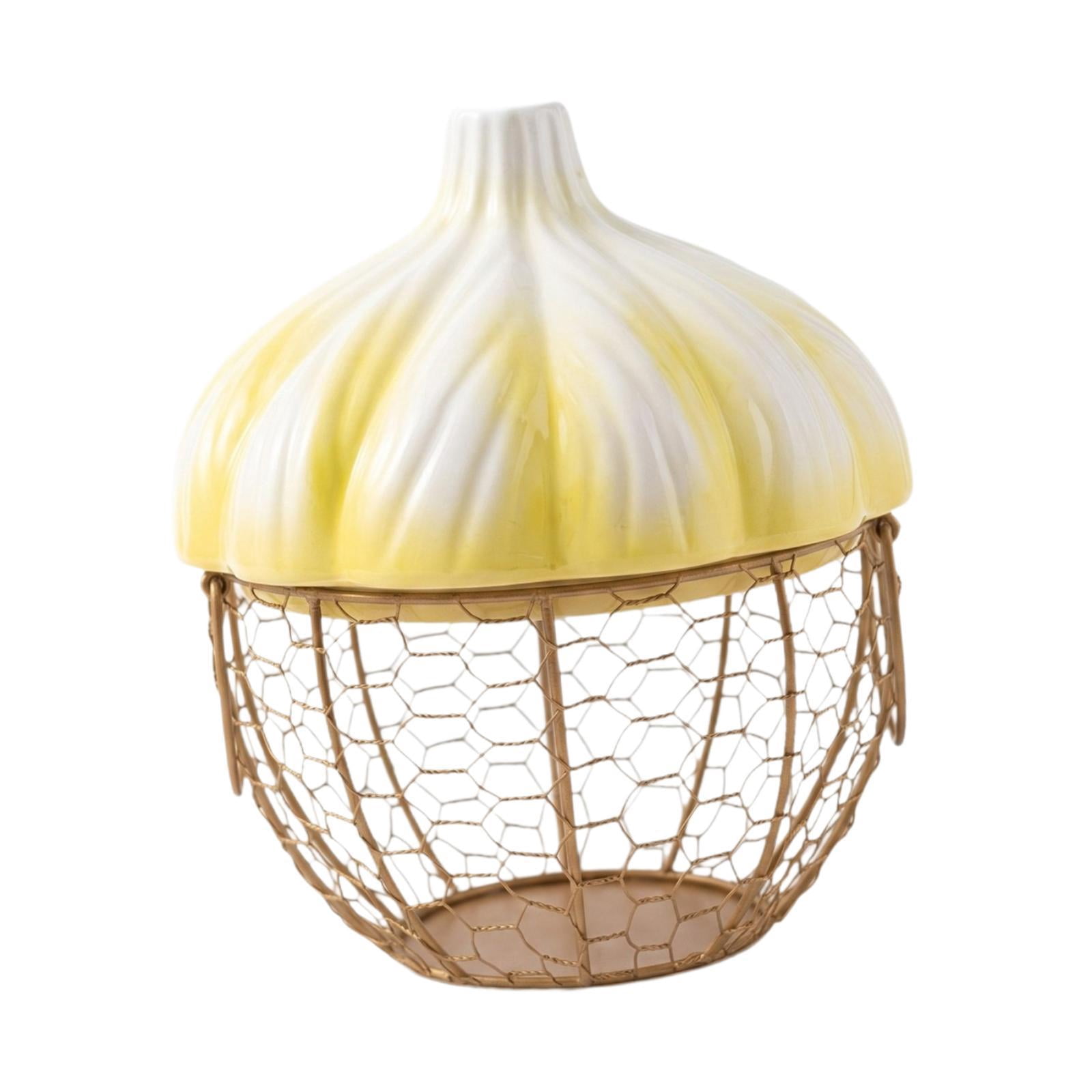 Fiocias Ceramic Holder Breathable Portable with Lid Egg Basket for Fruit Home Pantry Yellow
