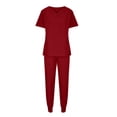 thumbnail image 5 of 2 Piece Outfits Summer,Scrubs for Women Set V Neck Scrubs Top Eelastic Waisted Jogger Scrub Pants Medical Nursing Uniforms with Pocket, 5 of 5