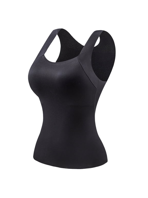 U Neck Shapewear Built-in Bra Tank Tummy Control Compression Tank Tops for Women Black, M