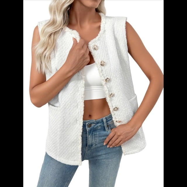 Suéter de Punto de Verano para Mujer, Chaleco Sin Mangas con Botones, Cárdigan Holgado, Camiseta Sin Mangas, Atuendos para Salir, Adolescentes. M