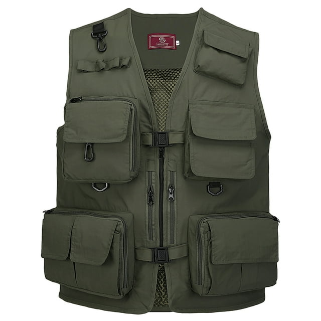 Photographie de Pêche Gilet Été Multi Poches Vestes en Maille Rapide Sec Armée Vert-L