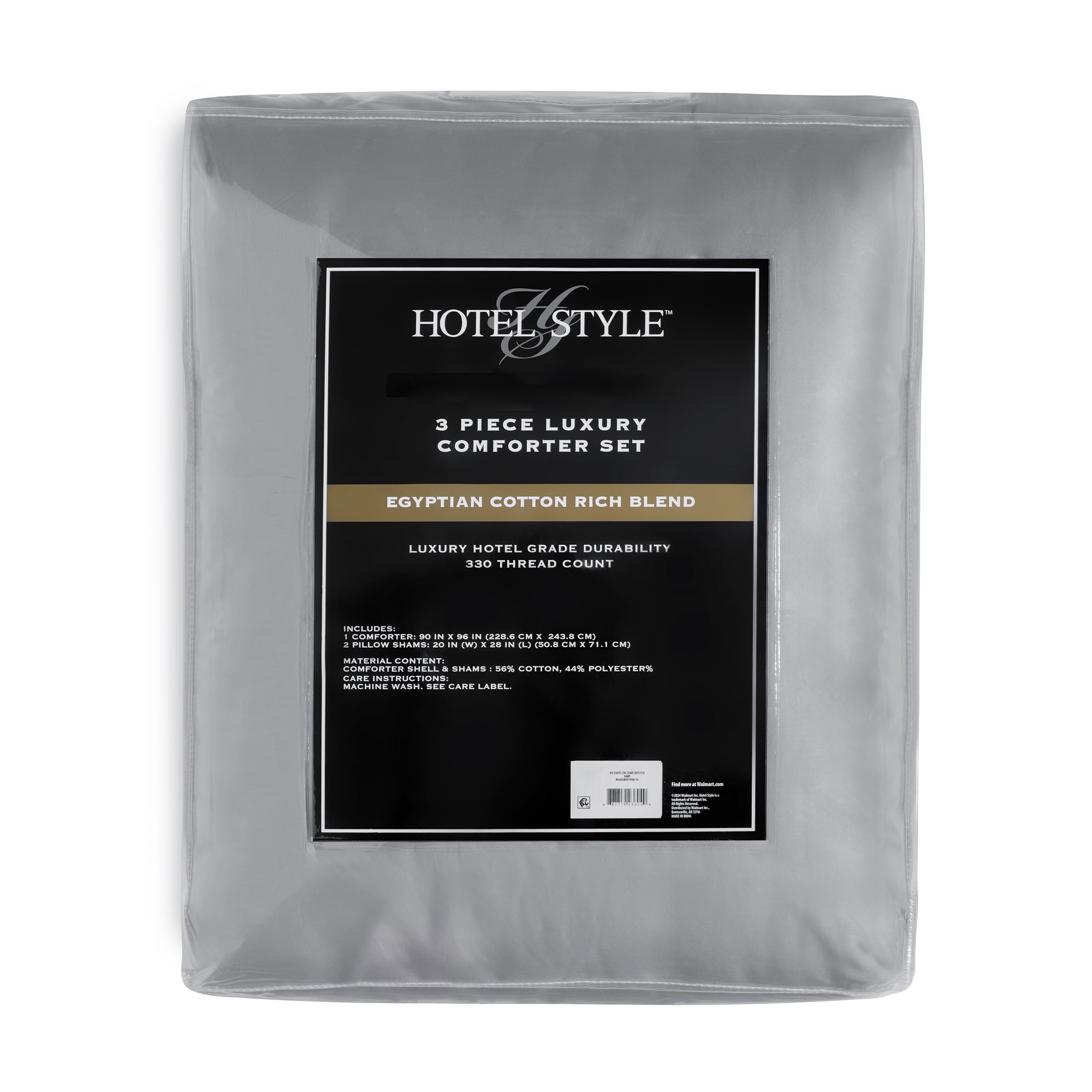 Hotel Style 3-Piece Grey/Silver Egyptian Cotton-Rich Blend Luxury Comforter Set, King