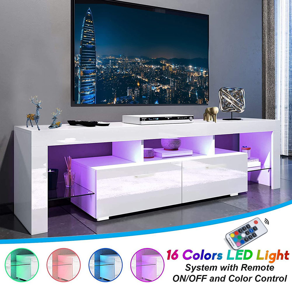 SESSLIFE White TV Stand for 70 Inch TV, Modern TV Cabinet with 16 Color LED Light - image 7 of 11