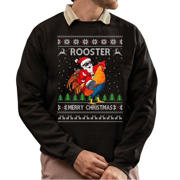Christmas Sweatshirt, Funny Ugly Christmas Sweater, Rooster Christmas Sweater, Funny Santa Claus Xmas Sweatshirt