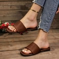 thumbnail image 2 of Rokment Women's Slippers Sandals Trendy Casual Solid Color Leather Square Open Toe Wide Width Slip on Dress Flat Comfortable Walking Slides Shoes Outdoor Summer Brown Size 7.5, 2 of 6