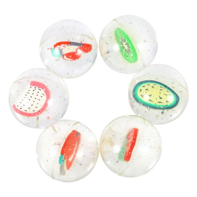 FONDOTIN 6Pcs Bouncy Balls Fruity Pattern Assorted Color Jumping Ball for Kids Home Playtime