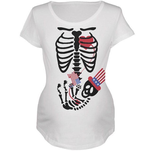 T-Shirt Doux de Maternité Blanc Squelette Bébé 4 Juillet