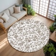 thumbnail image 3 of 8ft Round Rug, Brown Flower Non-Skid Rubber Backing Large Area Rugs - Living Room Bedroom Home Office, Vintage Farmhouse Boho Leaf Spring Plant Indoor Floor Mat Carpets Washable Rug, 3 of 9
