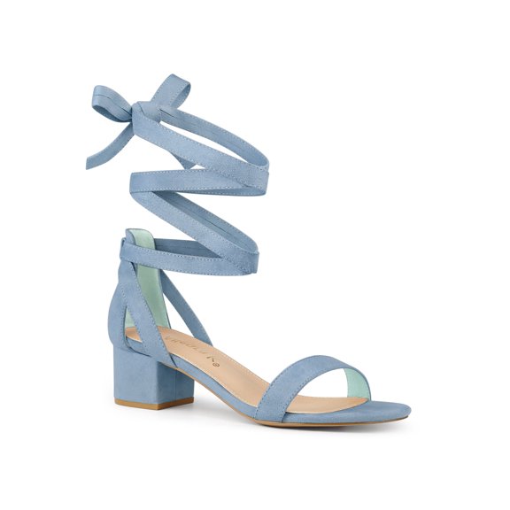 BLISSFUL STEP Women's Opened Toe Block Heel Lace up Dress Sandals Blue Haze 6
