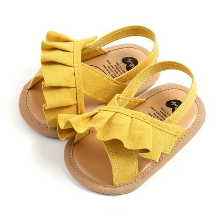 

Baby Girl Summer Sandals Cute Ruffle Flats Non-Slip Soft Sole Infant First Walkers
