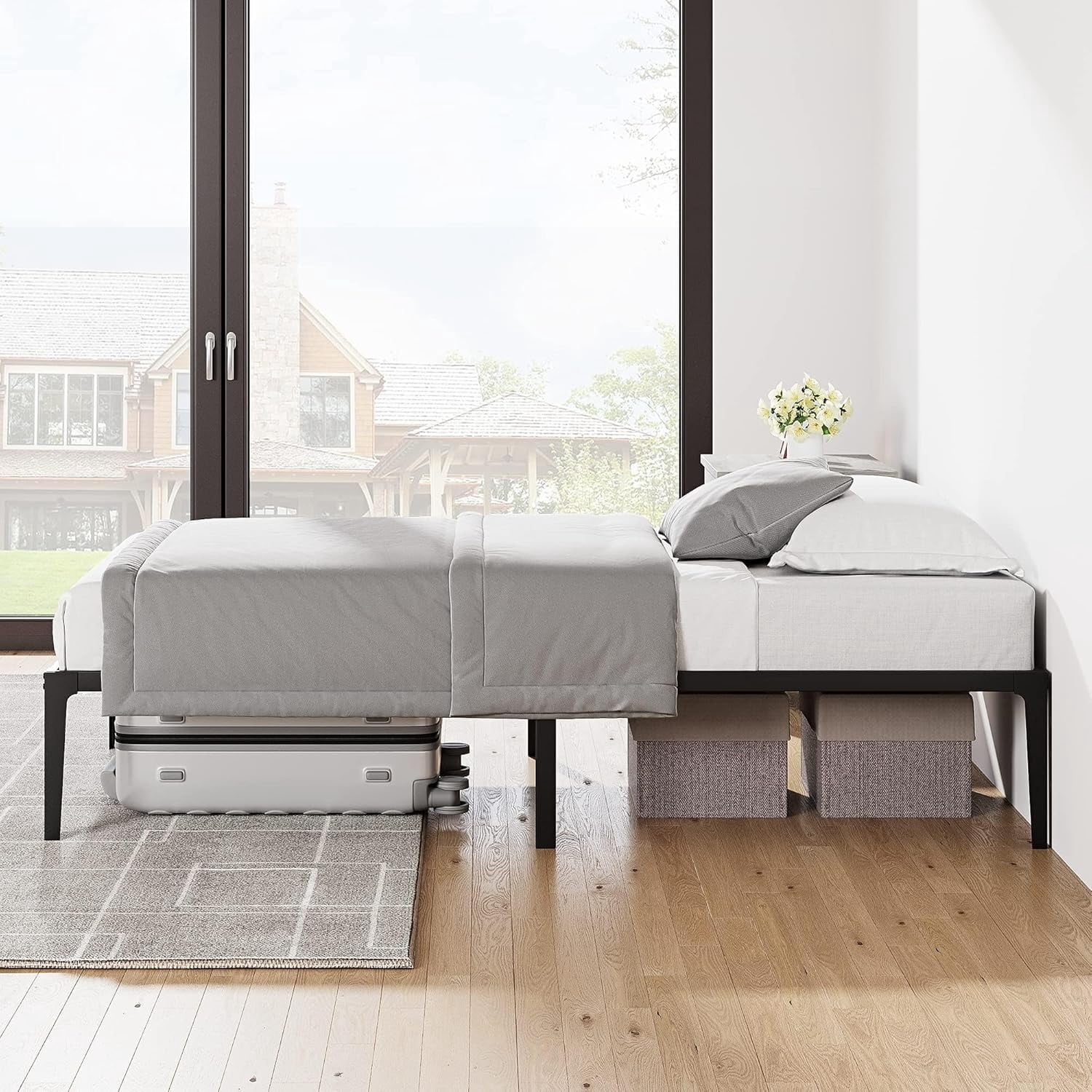 NEILA Sturdy Metal Bed Frame in Twin, Full, Queen, and King Sizes – Easy Assembly, Noise-Free Design, 12-Inch Under-Bed Storage, Heavy Duty Construction, No Box Spring Required
