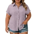 thumbnail image 2 of Hueook Button Down Shirts For Women Oversized Tshirts Women's Plus Size Short Sleeve Button Down Shirt with Notch Collar and Patch Pockets Purple 2X, 2 of 7