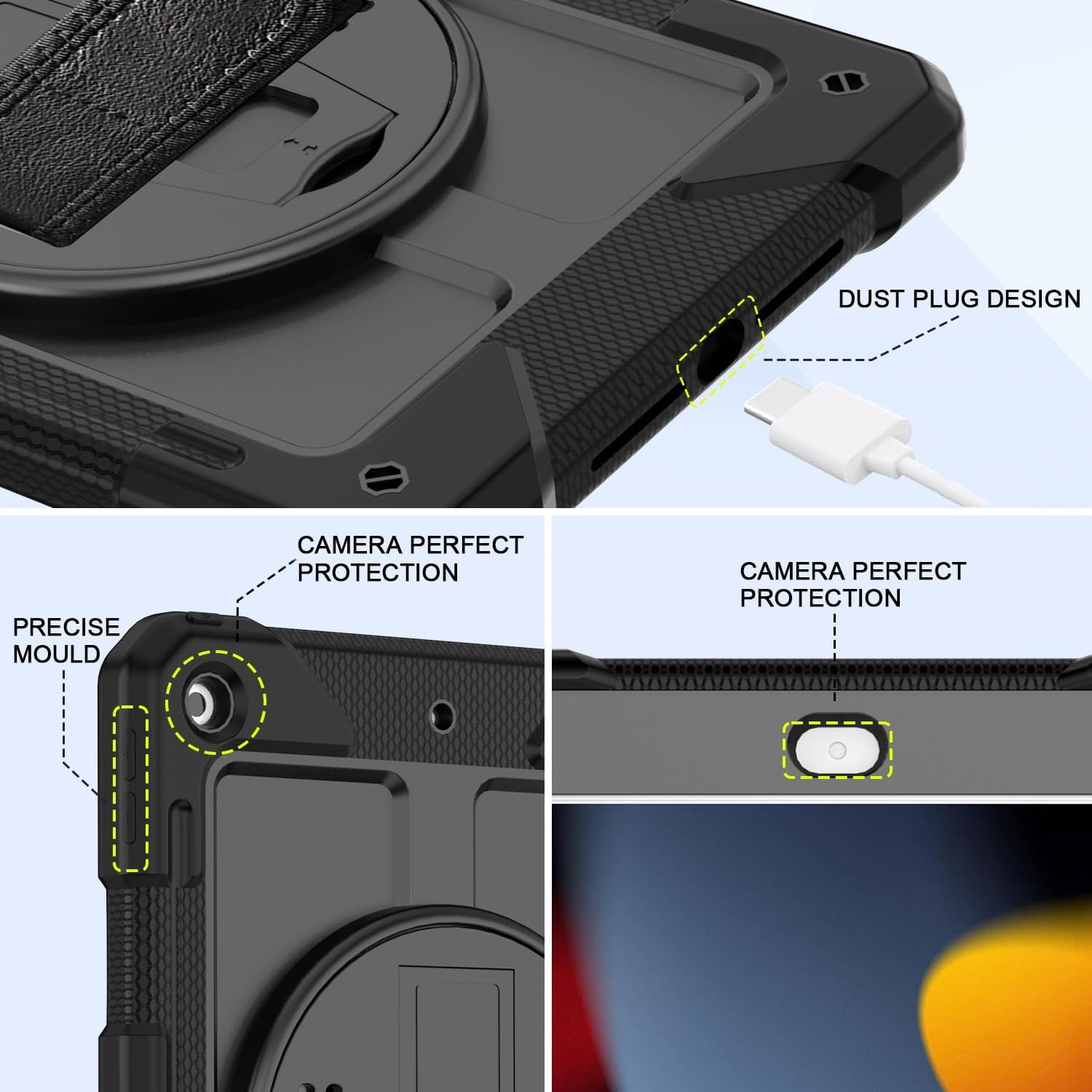 SUPNICE iPad 9th/8th/7th Generation Case,iPad 10.2 Case for kids, Shockproof [360 Rotating Stand] [Hand Strap] [Pencil Holder] Case for New iPad 9th Gen, iPad 10.2 Inch 2021/2020/2019,Black