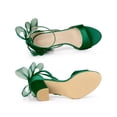 thumbnail image 4 of BLISSFUL STEP Women's Mesh Bow Heels Ankle Strap Open Toe Block Heel Sandals Green 10, 4 of 7