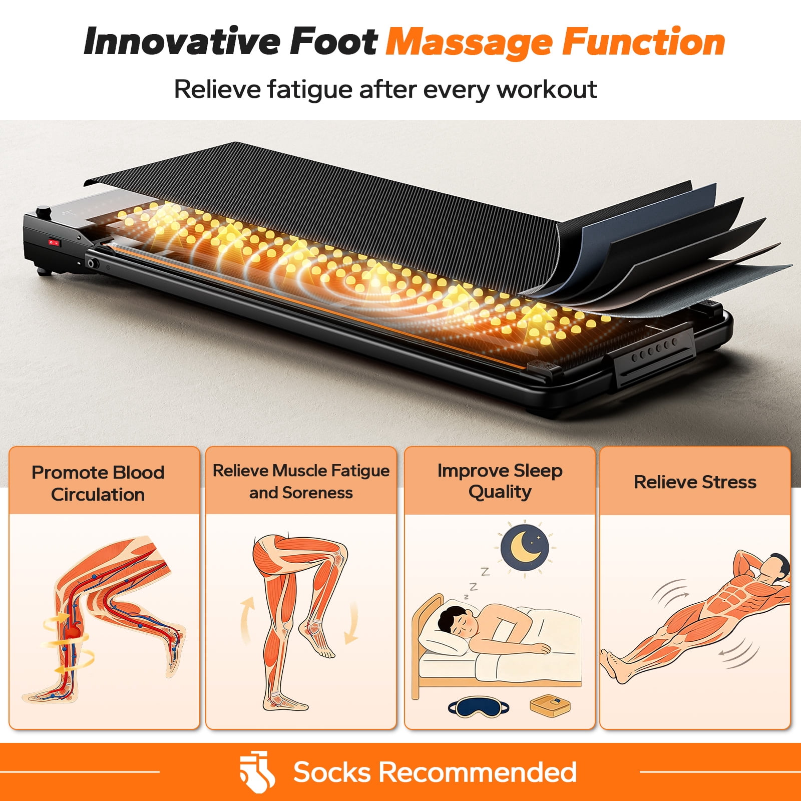 BEROCA Portable Treadmill with Foot Massage, Dual-Side Foldable Treadmill with Incline and Handle, Under Desk Treadmill For Home Office with APP Remote Control LED Display