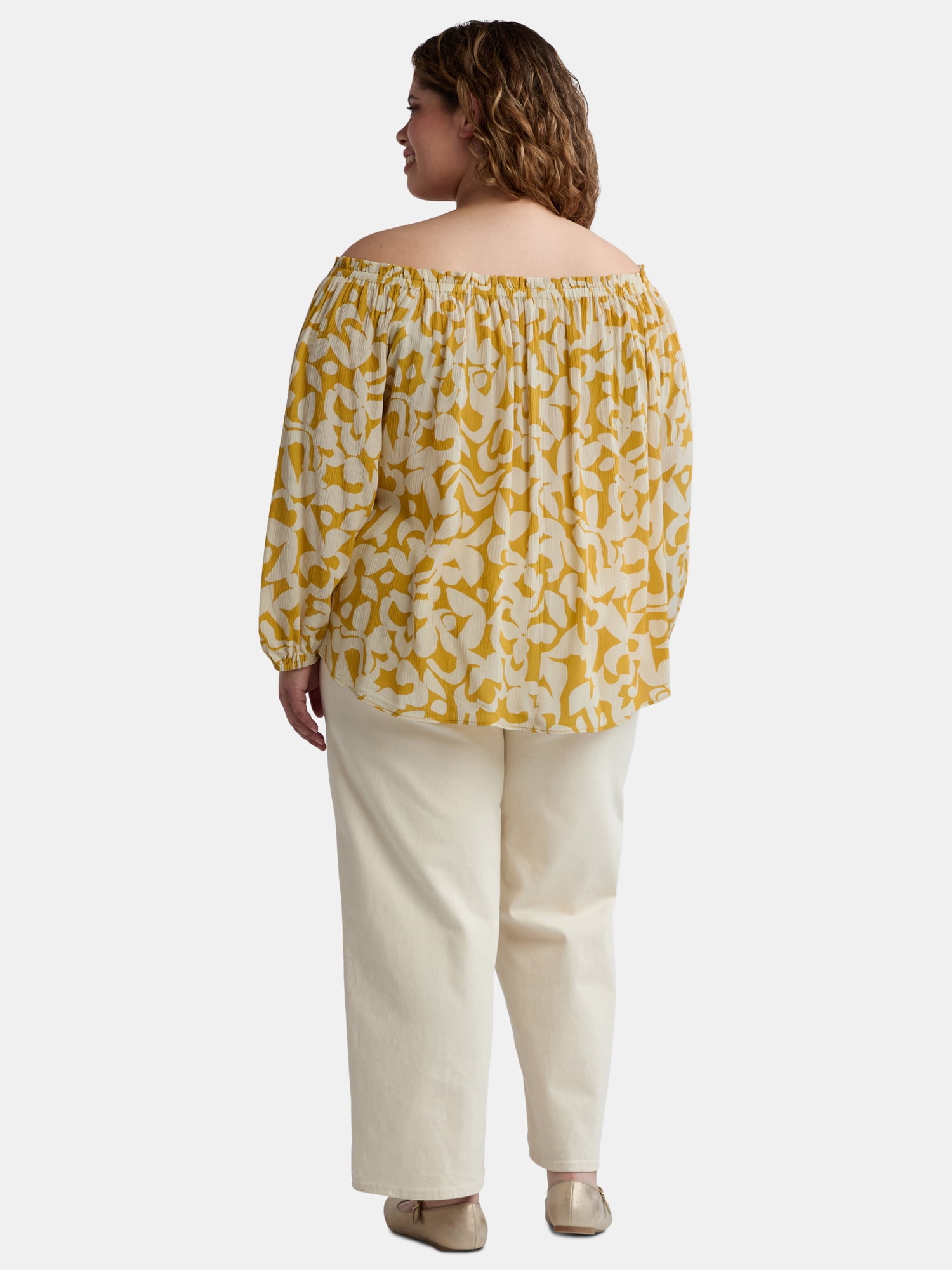 Terra & Sky Women's Plus Size Off The Shoulder Blouse with Long Sleeves, Sizes 0X-4X