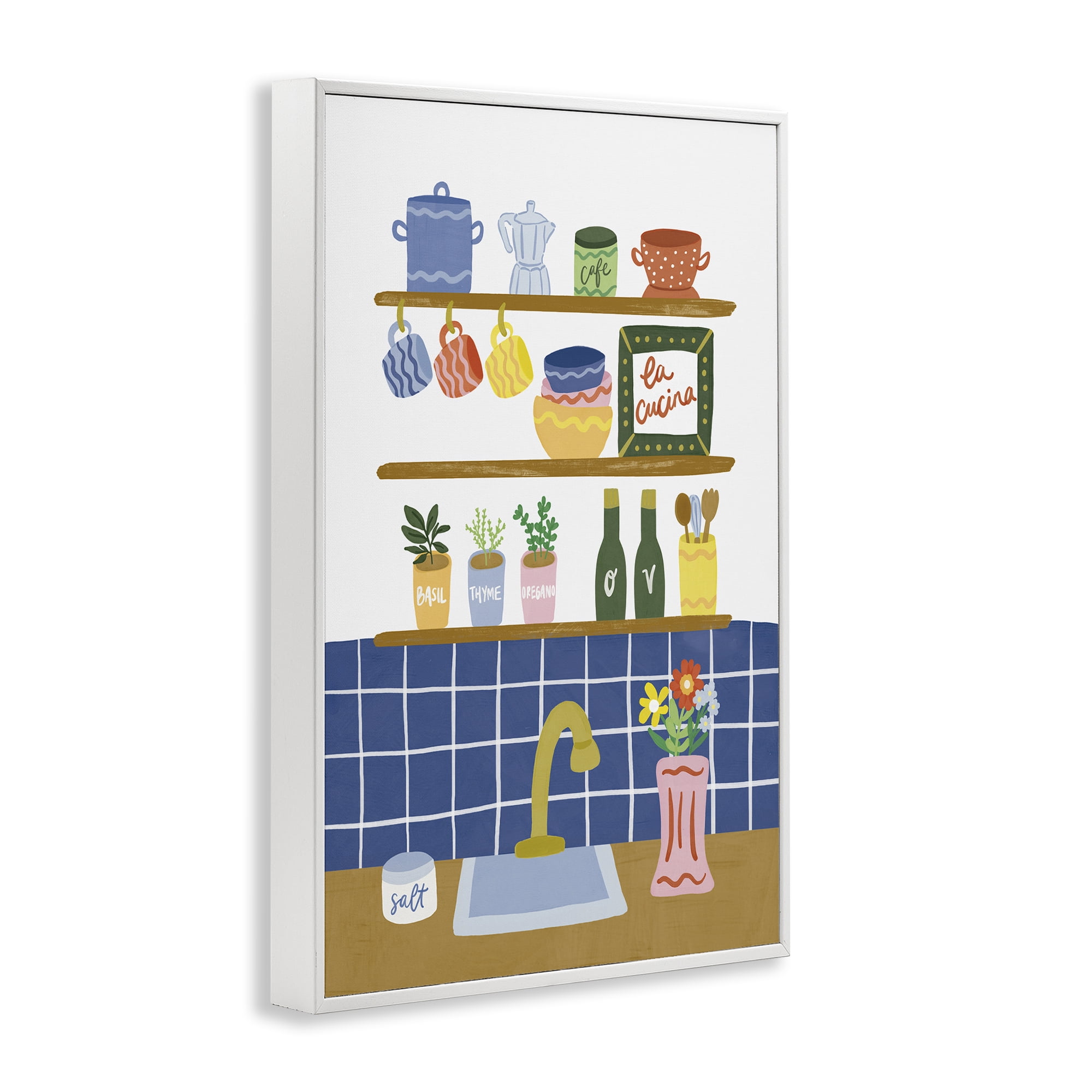 Stupell Industries Italian Kitchen Spice Rack White Framed Giclee Art, design by Amanda Houston