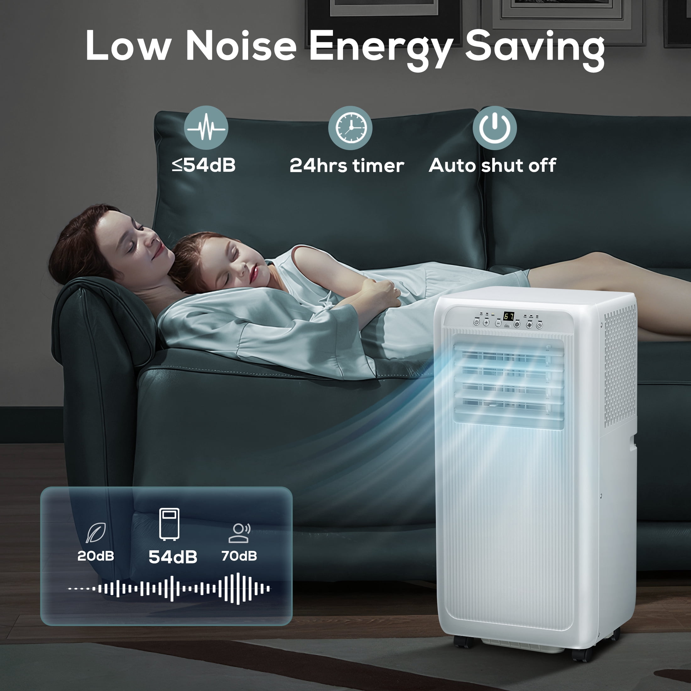 KISSAIR 10000 BTU Portable Air Conditioner, Dehumidifier, Fan, Sleep Mode, 4 in 1 AC with 24-Hour Timer