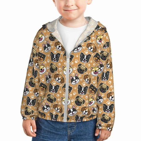 

Sun Hoodie for Kids Cute puppy E Long Sleeve Swim Fishing Shirts Sun Protection Zip Up Jacket Clothing Athletic Hoodie