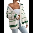 thumbnail image 1 of Suéter Cárdigan Extragrande con Hombros Caídos y Rayas de Colores para Mujer, Abierto Al Frente Verde XL, 1 of 8