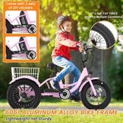 MOONCOOL Electric Tricycle for Kids ,16x3 3 Wheel 250W 10.4Ah Etrike W/ LED headlight & Rear Basket & horn bell & DIY stickers,6/9/12.5 MPH